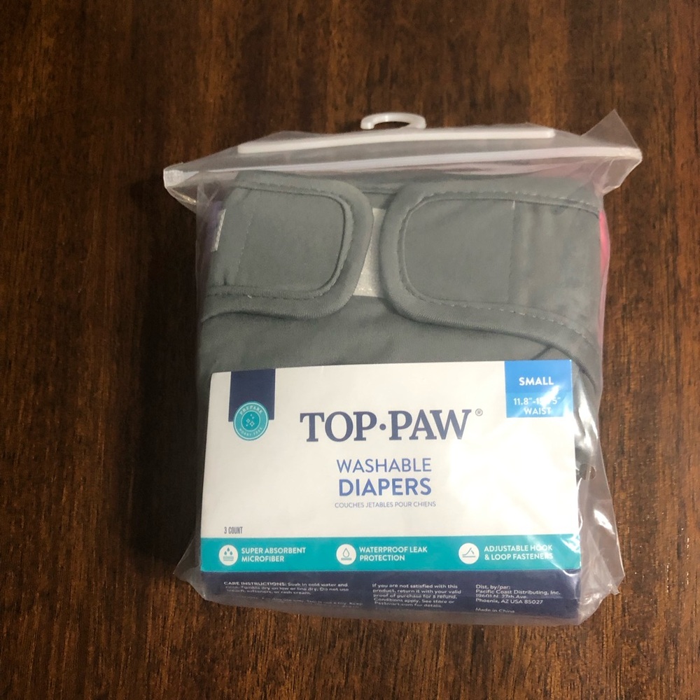 Top Paw 3count dog washable Diaper pink purple gray.S(11.8”-15,75 waist.